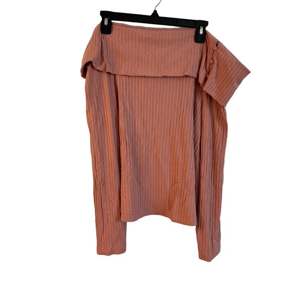 Anthropologie Pink Ribbed Off-The-Shoulder Long Sleeve Top Size 1X - Picture 1 of 9